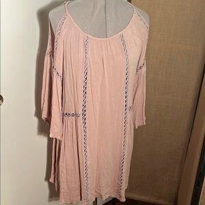 Cream Asymmetrical Flutter Sleeve Tunic Dress